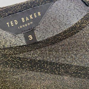 Ted Baker Draped One Shoulder Metallic Dress Sz 8